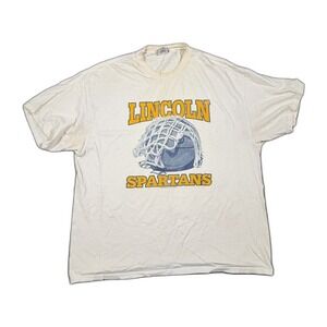 Vintage 2002 Champion Lincoln Spartans Basketball Graphic T-Shirt XL Off-White